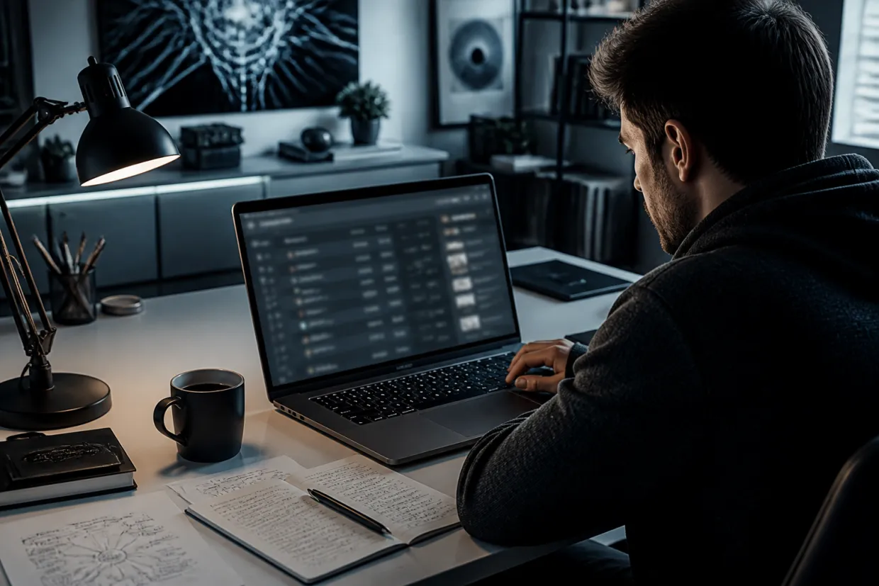 A researcher exploring onion services on a laptop in a modern workspace.